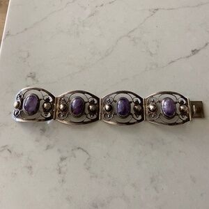 Vintage Sterling Silver bracelet with purple stones made in Mexico